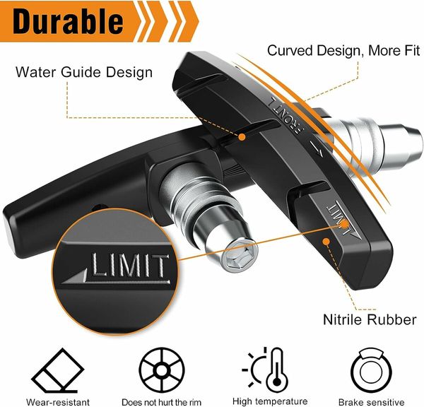 2 Pairs Bike Brake Pads Set, Road Mountain Bicycle V-Brake Blocks Shoes with Hex Nut and Shims, No Noise No Skid, 70mm (2 Pairs)