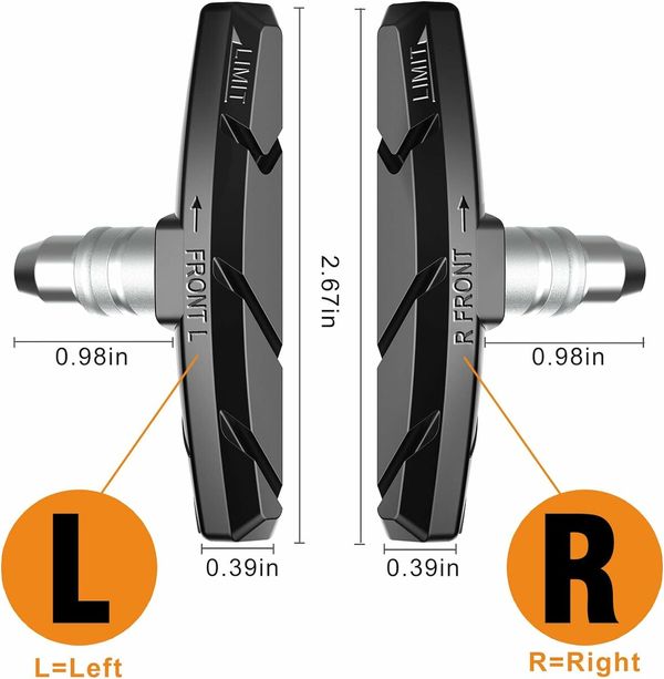 2 Pairs Bike Brake Pads Set, Road Mountain Bicycle V-Brake Blocks Shoes with Hex Nut and Shims, No Noise No Skid, 70mm (2 Pairs)