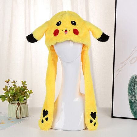 Pokemon Ear Moving Jumping Hats, Unique Warm Plush Rabbit Pinch Airbag Funny Caps