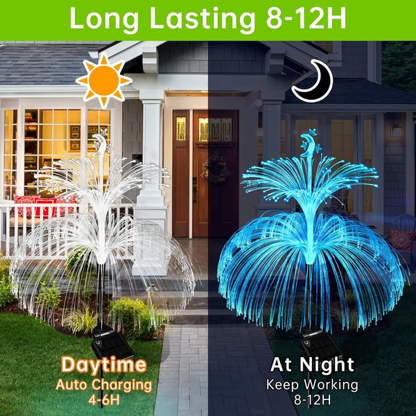 3pcs Solar Garden Lights Outdoor Decorative Waterproof Changing Flower Double-Layer Jellyfish Solar Yard Lights, Outside 7 Color Changing Decoration Fiber Light for Landscape Pathway Patio