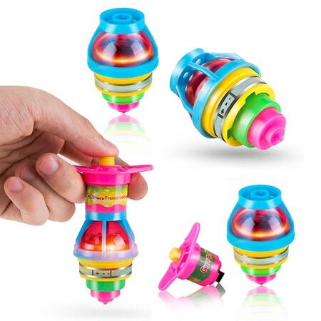 2pcs LED Light Up Flashing UFO Spinning Tops with Gyroscope Novelty Bulk Toys Party Favors