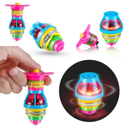 2pcs LED Light Up Flashing UFO Spinning Tops with Gyroscope Novelty Bulk Toys Party Favors