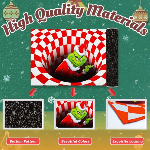 3D Christmas Illusion Decoration Doormat Christmas Decoration Anti-Slip Doormat for Front Door Bathroom Kitchen(50*80cm)