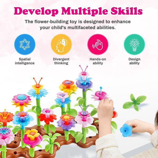 Flower Garden Building Toy Set 104pcs Learning Builder Art Craft DIY Bouquet Gift Birthday for Kids for 3 Year Olds