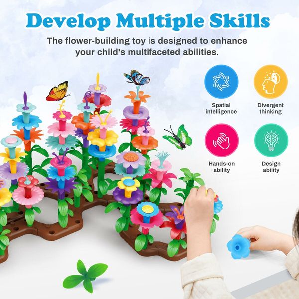 Flower Garden Building Toy Set 104pcs Learning Builder Art Craft DIY Bouquet Gift Birthday for Kids for 3 Year Olds