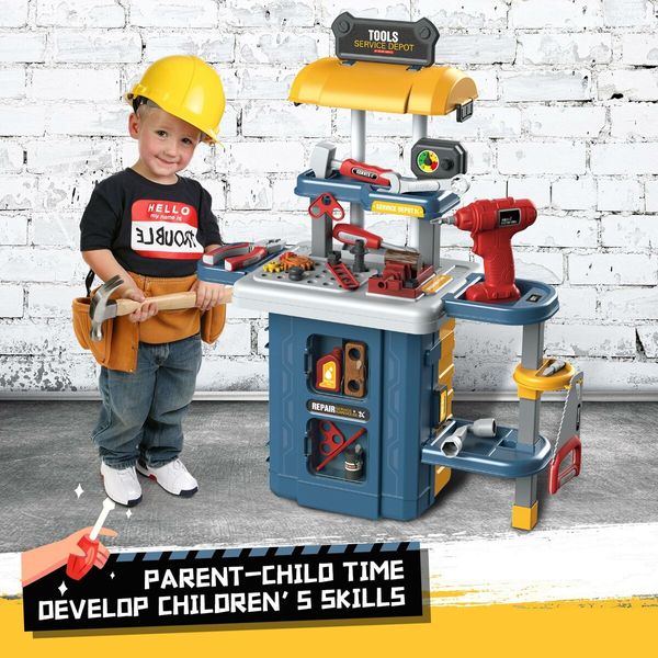 Kids Workbench Tool Bench Construction Toy Set 46pcs Educational Builder Pretend Role Play Gift for Children Toddlers boys