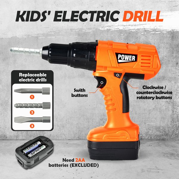 5-in-1 Kids Tool Set Toys Construction Kit Hardware Flashlight Electric Drill Pretend Play Toddler