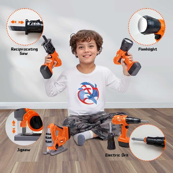 5-in-1 Kids Tool Set Toys Construction Kit Hardware Flashlight Electric Drill Pretend Play Toddler