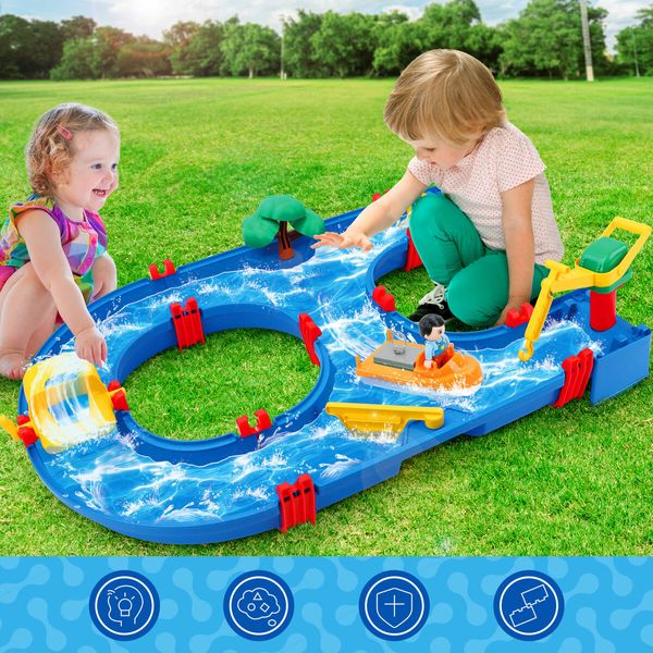 Water Way Toys 39 PCS DIY Play Table Building Blocks Aquaplay Park Canal Set Pool Summer Outdoor Beach Activity Kids