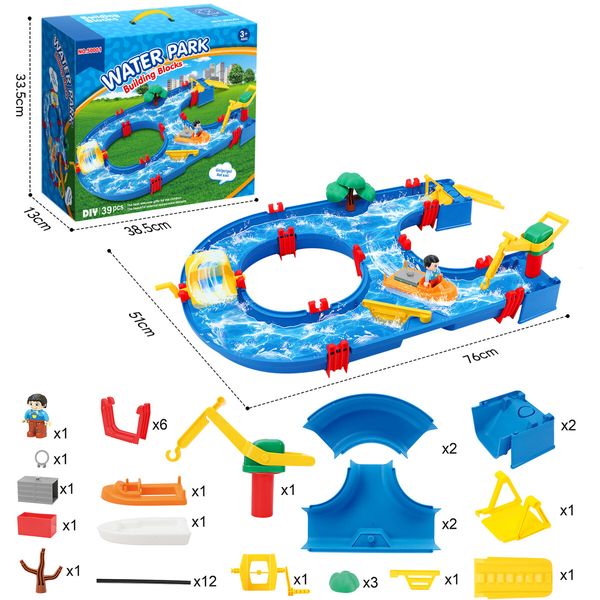 Water Way Toys 39 PCS DIY Play Table Building Blocks Aquaplay Park Canal Set Pool Summer Outdoor Beach Activity Kids