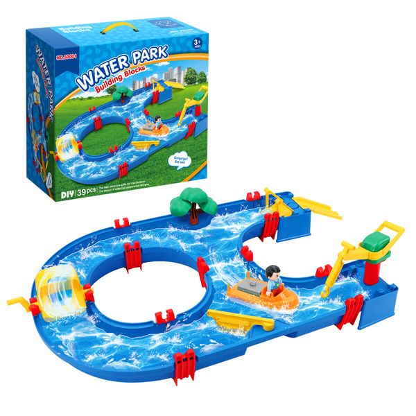 Water Way Toys 39 PCS DIY Play Table Building Blocks Aquaplay Park Canal Set Pool Summer Outdoor Beach Activity Kids