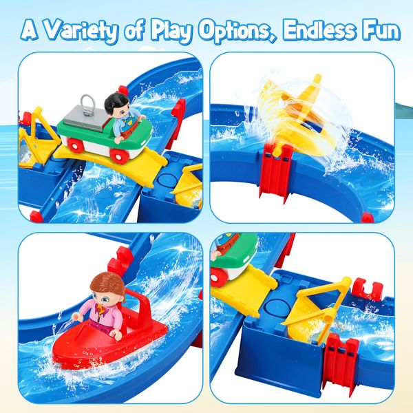 Water Way Toys 50 PCS DIY Play Table Building Blocks Aquaplay Park Canal Set Pool Summer Outdoor Beach Activity Kids