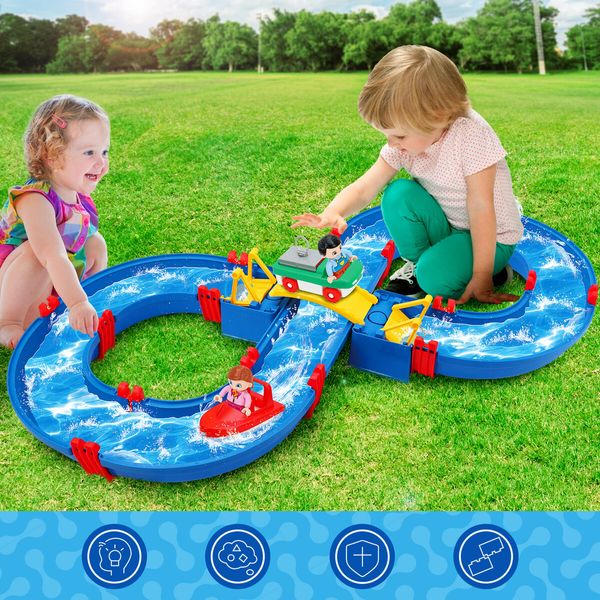 Water Way Toys 50 PCS DIY Play Table Building Blocks Aquaplay Park Canal Set Pool Summer Outdoor Beach Activity Kids