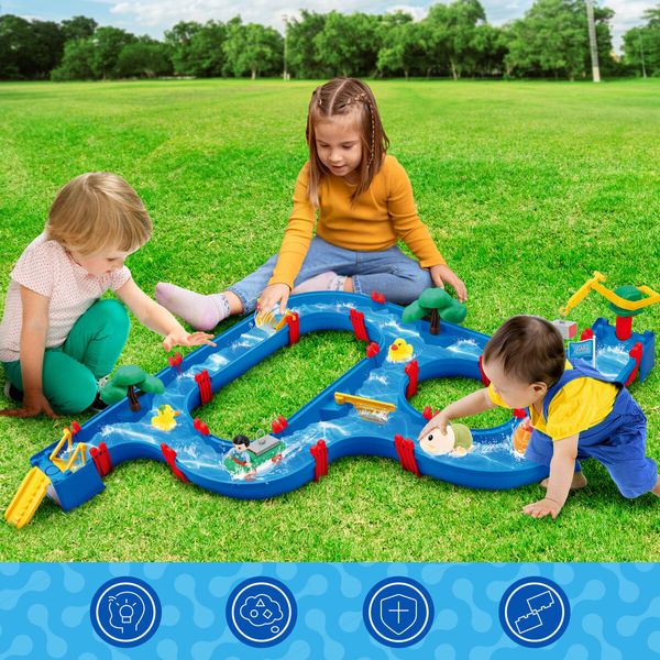 Water Way Toys 76 PCS DIY Play Table Building Blocks Aquaplay Park Canal Set Pool Summer Outdoor Beach Activity Kids