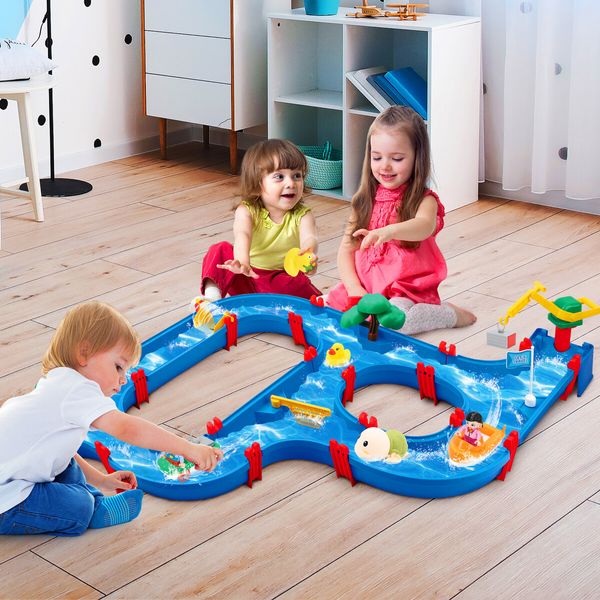 Water Way Toys 76 PCS DIY Play Table Building Blocks Aquaplay Park Canal Set Pool Summer Outdoor Beach Activity Kids