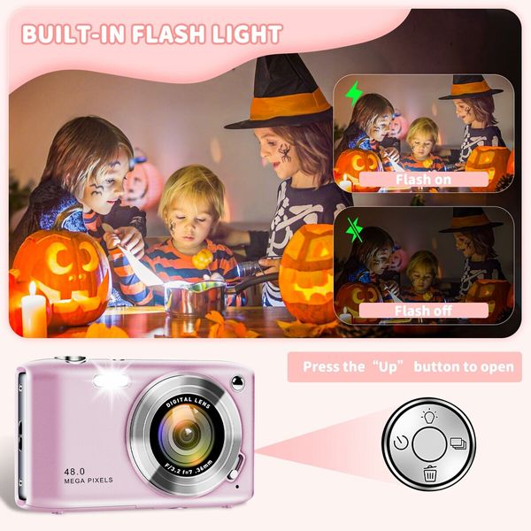 48MP Point and Shoot Digital Camera with Macro Mode,1080P HD Compact Digital Camera with Flash 16x Zoom Anti Shake 2.88 inch IPS Screen Small Digital Camera 32GB SD Card for Teens Kids Seniors (Pink)