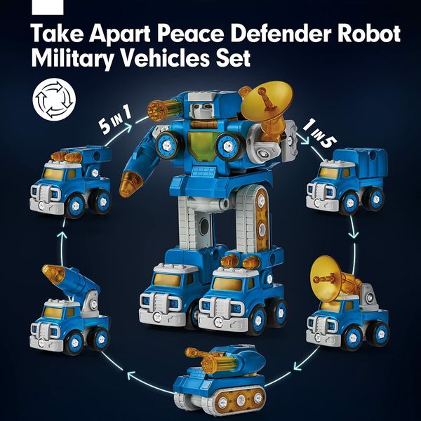 5-in-1 STEM Toys Take Apart Armored Fighting Vehicles Transform to Robot - Building Toys for 5+ Year Old Boys