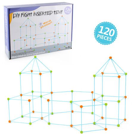 120 PCS Castles Play Tent Rocket Tower Children Fort DIY Building Blocks Kit Construction Fort Cloth Indoor Outdoor Game Toys for Kids Gift