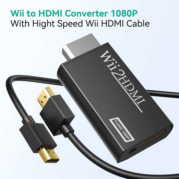 Wii to HDMI Converter Adapter with Hdmi Cable Connect Wii Console to HDMI Display in 1080p Output Video with 3.5mm Audio Supports All Wii Display Modes Black