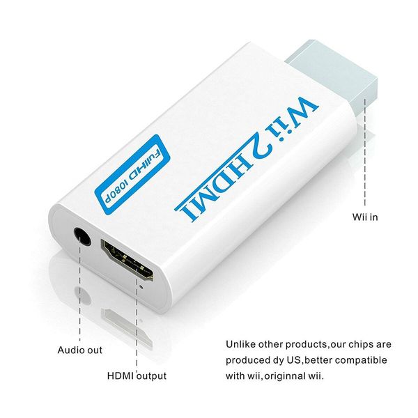 Wii to HDMI Converter Adapter with Hdmi Cable Connect Wii Console to HDMI Display in 1080p Output Video with 3.5mm Audio Supports All Wii Display Modes White