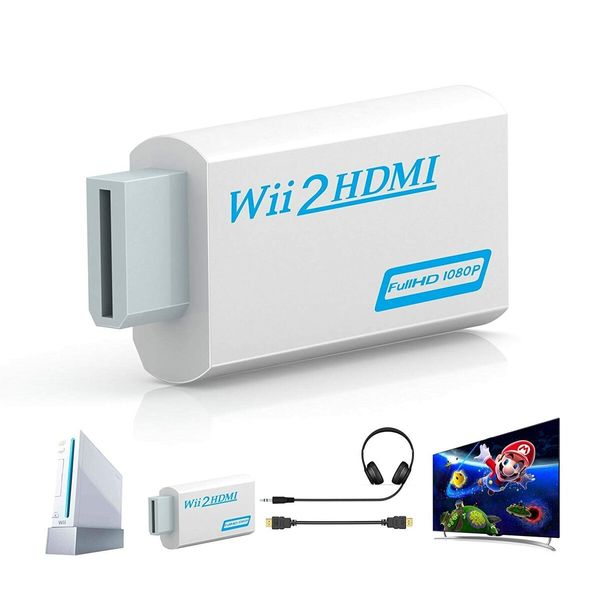 Wii to HDMI Converter Adapter with Hdmi Cable Connect Wii Console to HDMI Display in 1080p Output Video with 3.5mm Audio Supports All Wii Display Modes White