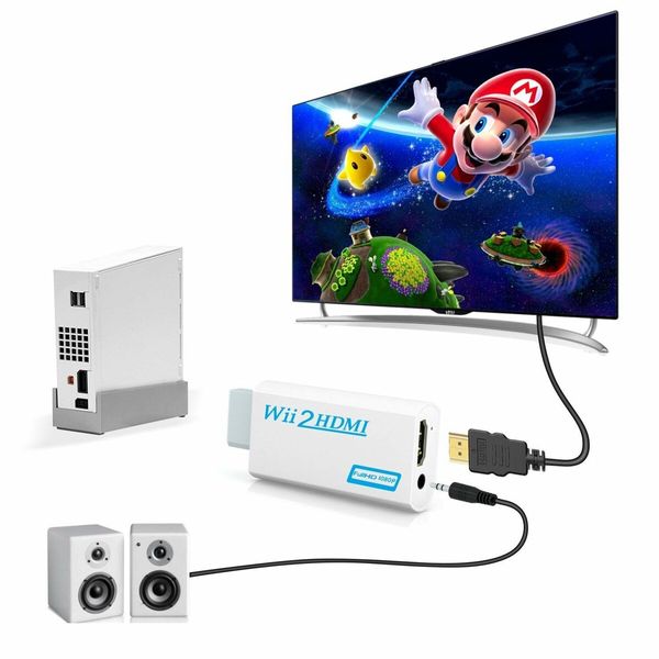 Wii to HDMI Converter Adapter with Hdmi Cable Connect Wii Console to HDMI Display in 1080p Output Video with 3.5mm Audio Supports All Wii Display Modes White