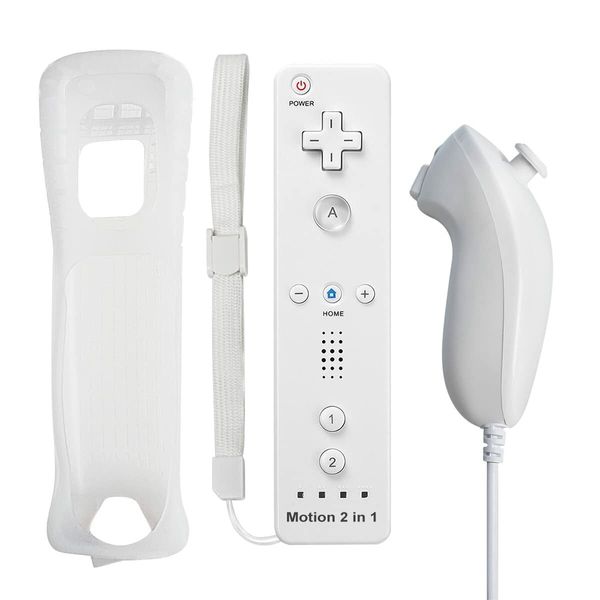 Wii Controller Motion Plus with Nunchuck,Wii Remote Controller Compatible with Nintendo Wii/Wii U with Wrist Strap and Case,White