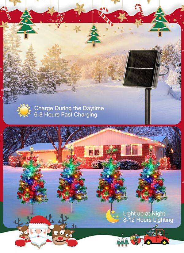 Solar Christmas Tree Outdoor, 2 Packs 30 Inch Solar Christmas Decorations Outdoor Yard Xmas Pathway Christmas Trees