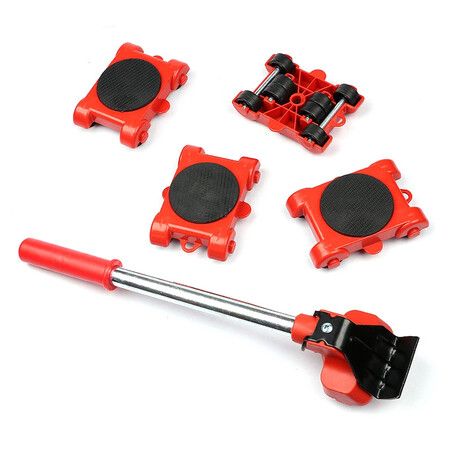 5pcs New Heavy Duty Furniture Lifter Transport Tool Furniture Mover set 4 Sliders 1 Wheel Bar for Lifting Moving Furniture Helper