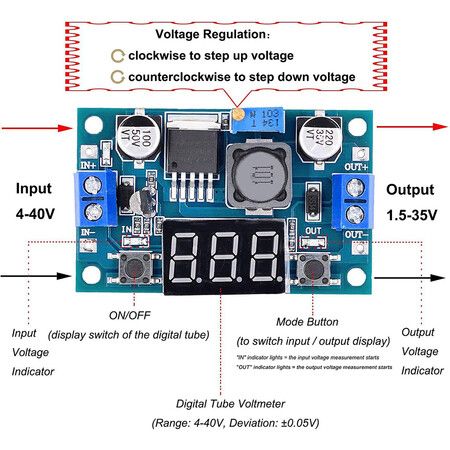 2PCS LM2596 DC to DC Voltage Regulator 4-40V to 1.5-35V Buck Converter with LED Display