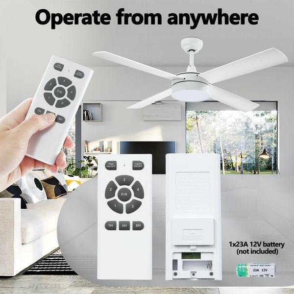 Ceiling Overhead Fan with Light Remote Control Cooling Electric Air Ventilation Quiet Modern Indoor LED White 5 Speed 4 Plywood Blades Timer 132cm