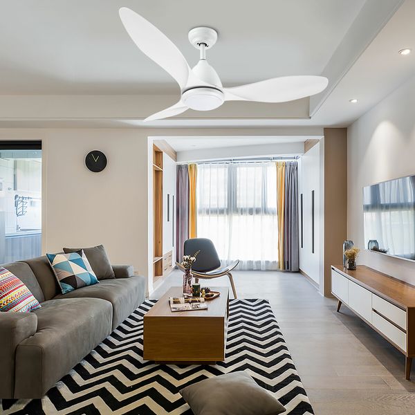 Ceiling Overhead Fan with Light Remote Control Cooling Air Ventilation LED Lamp Quiet Electric White Modern Indoor 3 ABS Blades 5 Speed Timer 122cm