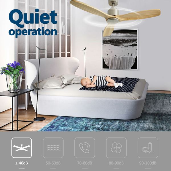 Ceiling Fan with Remote Control Electric Cooling Air Ventilation Overhead Quiet Modern Indoor 3 Solid Wood Blades 5 Speed Timer 132cm