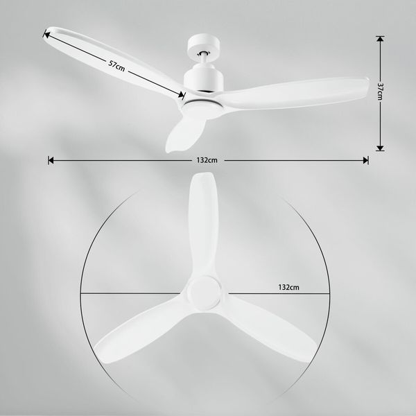 Ceiling Fan with Remote Control Cooling Electric Air Ventilation Quiet White Modern Indoor Overhead 3 Solid Wood Blades 5 Speed Timer 132cm