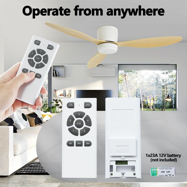 Ceiling Fan with Light Overhead Cooling Remote Control Electric Air Ventilation Quiet Modern Indoor LED Lamp 3 ABS Blades 5 Speed Timer 132cm