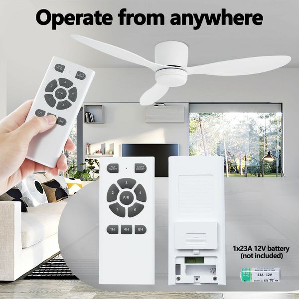 Ceiling Fan with Light Remote Control Overhead Electric Cooling Air Ventilation Quiet White Modern LED Lamp Indoor 3 ABS Blades 5 Speed Timer 132cm