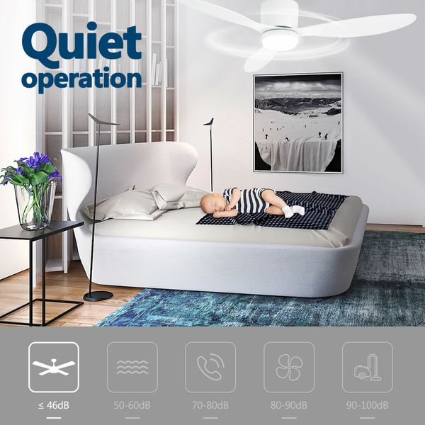 Ceiling Fan with Light Remote Control Overhead Electric Cooling Air Ventilation Quiet White Modern LED Lamp Indoor 3 ABS Blades 5 Speed Timer 132cm