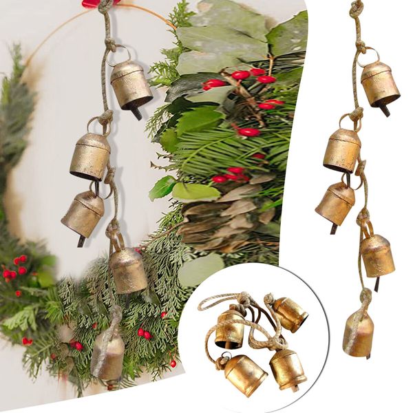 Handicrafts Shabby Chic Country Style Rustic Metal Hanging Giant Cow Bells, 76 cm Length, Antique Gold, 4 Count