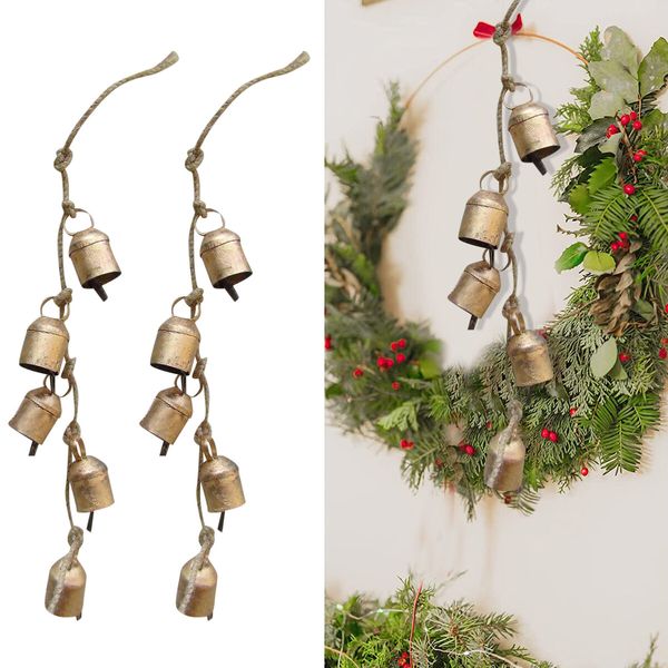 Handicrafts Shabby Chic Country Style Rustic Metal Hanging Giant Cow Bells, 76 cm Length, Antique Gold, 4 Count