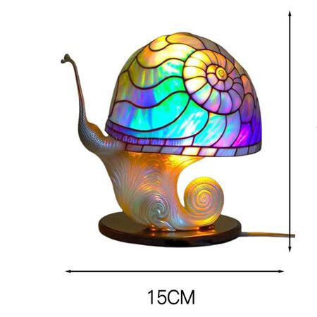 Stained Glass Plant Series Table Lamp, Creative Snail Light, Bohemian Resin Mushroom Table Lamp Night Light for Home and Office