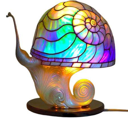 Stained Glass Plant Series Table Lamp, Creative Snail Light, Bohemian Resin Mushroom Table Lamp Night Light for Home and Office