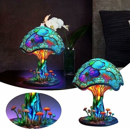 Mushroom Table Lamp,  Hight Stained Glass Plant Series Night Light for Bedroom Living Room Home Office