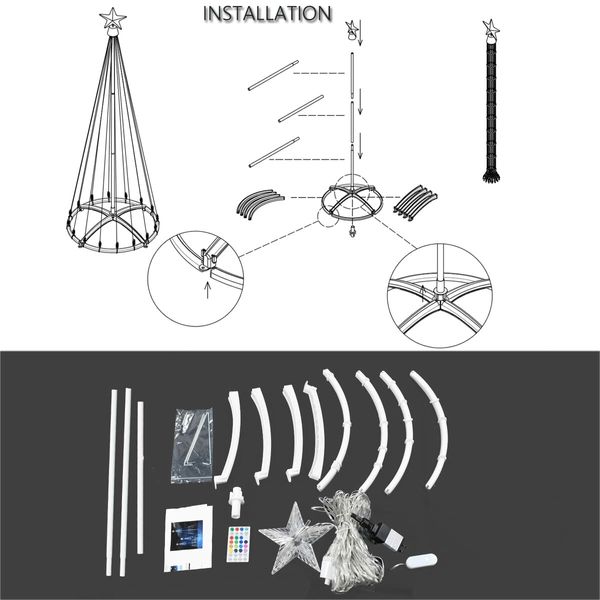 120CM DIY Outdoor Christmas Trees Cone 106 LED Christmas Tree with Star Topper Lights Holiday Yard Decor