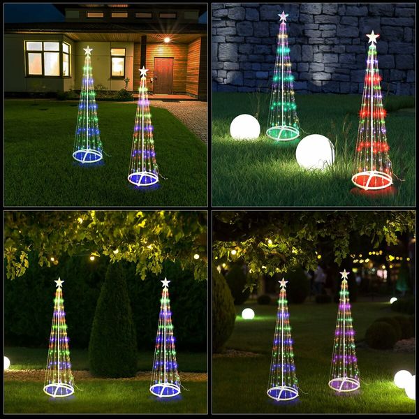 120CM DIY Outdoor Christmas Trees Cone 106 LED Christmas Tree with Star Topper Lights Holiday Yard Decor