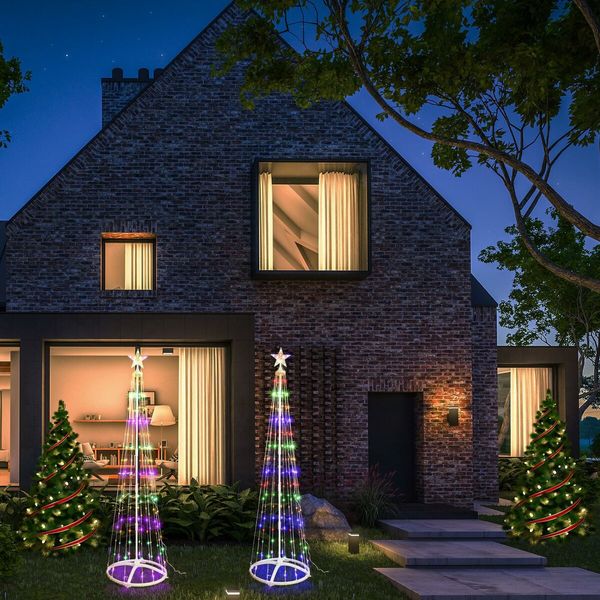 120CM DIY Outdoor Christmas Trees Cone 106 LED Christmas Tree with Star Topper Lights Holiday Yard Decor