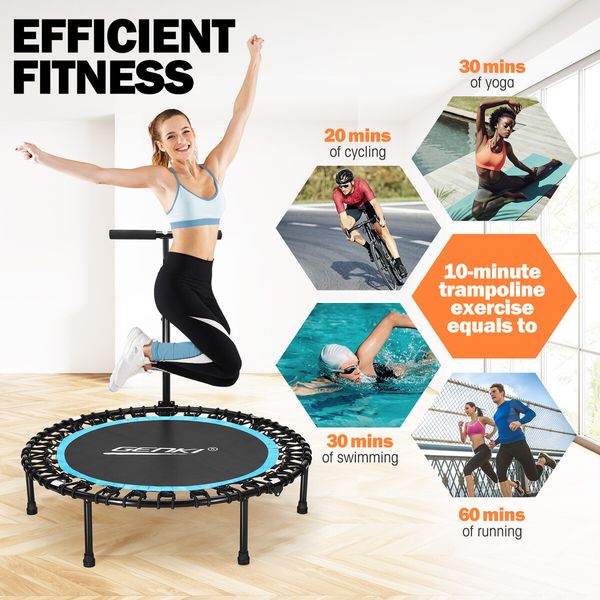 Genki Trampoline Bounce Rebounder Jumping Rebounding Home Fitness Gym Bungee Exercise Equipment Indoor Outdoor Round Adjustable Handlebar 40 Inch