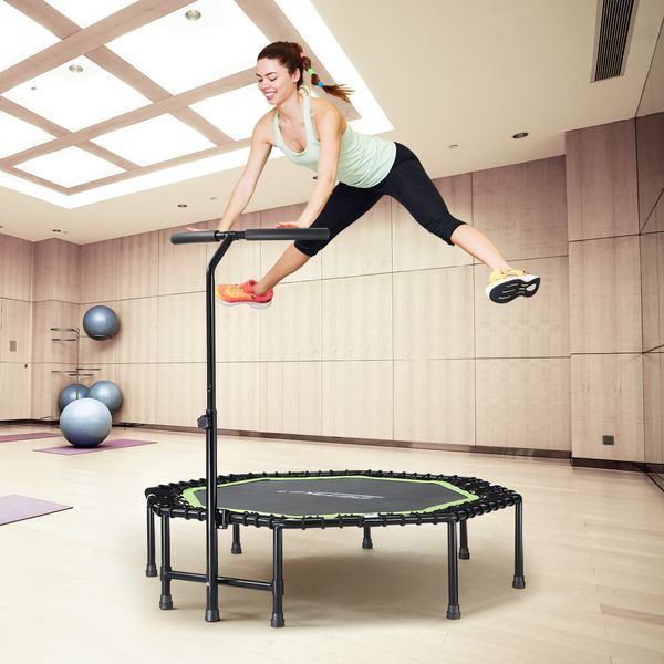 Genki Trampoline Bounce Rebounder Jumping Rebounding Bungee Gym Equipment Home Fitness Exercise Round Indoor Outdoor Workout Adjustable Handlebar 51 Inch