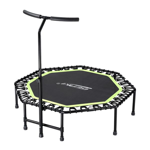 Genki Trampoline Bounce Rebounder Jumping Rebounding Bungee Gym Equipment Home Fitness Exercise Round Indoor Outdoor Workout Adjustable Handlebar 51 Inch