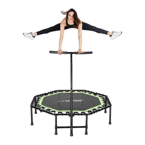 Genki Trampoline Bounce Rebounder Jumping Rebounding Bungee Gym Equipment Home Fitness Exercise Round Indoor Outdoor Workout Adjustable Handlebar 51 Inch