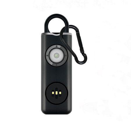 USB Rechargeable Personal Alarm Keychain for Women Protection, Safety 130 dB Self Defense Siren Sound Whistle with LED Light (Black)